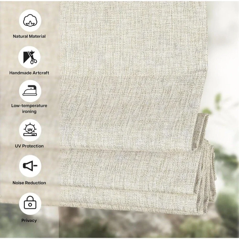 LazBlinds Beige Fax Linen Fabric No Drill Cordless Roman Shades Blackout 27